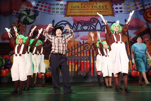 Actors in costumes from Willy Wonka Kids